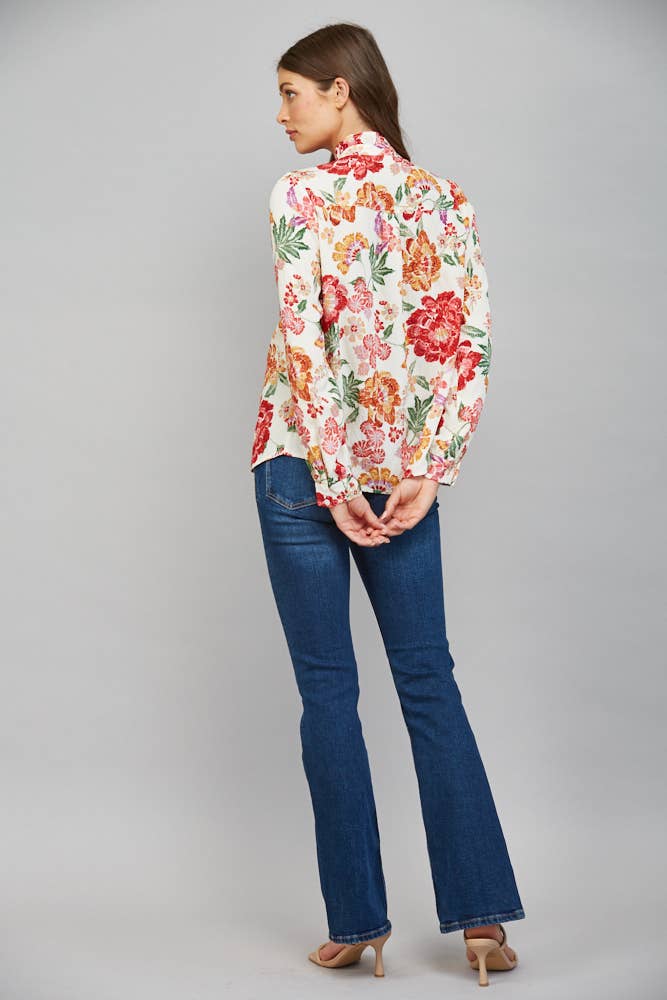 The Lady with Lace Cream Floral Blouse