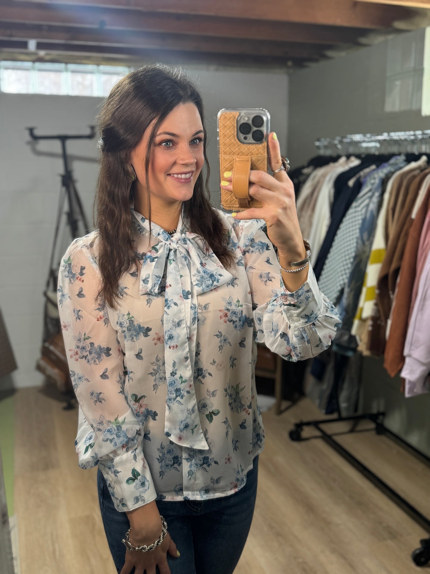 The Bowie Blue Floral Blouse (XL Only)