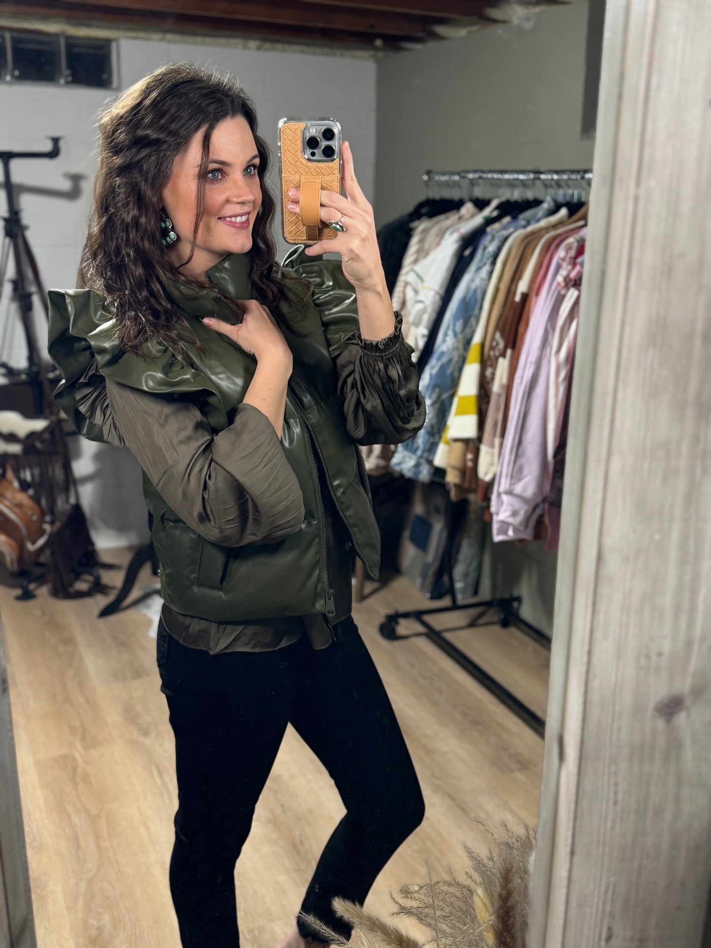 Feelin' Fancy Faux Leather Puffer Vest