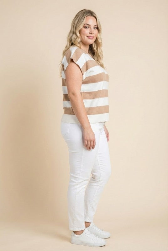 Women Striped Soft Sweater Knit Boxy Tank