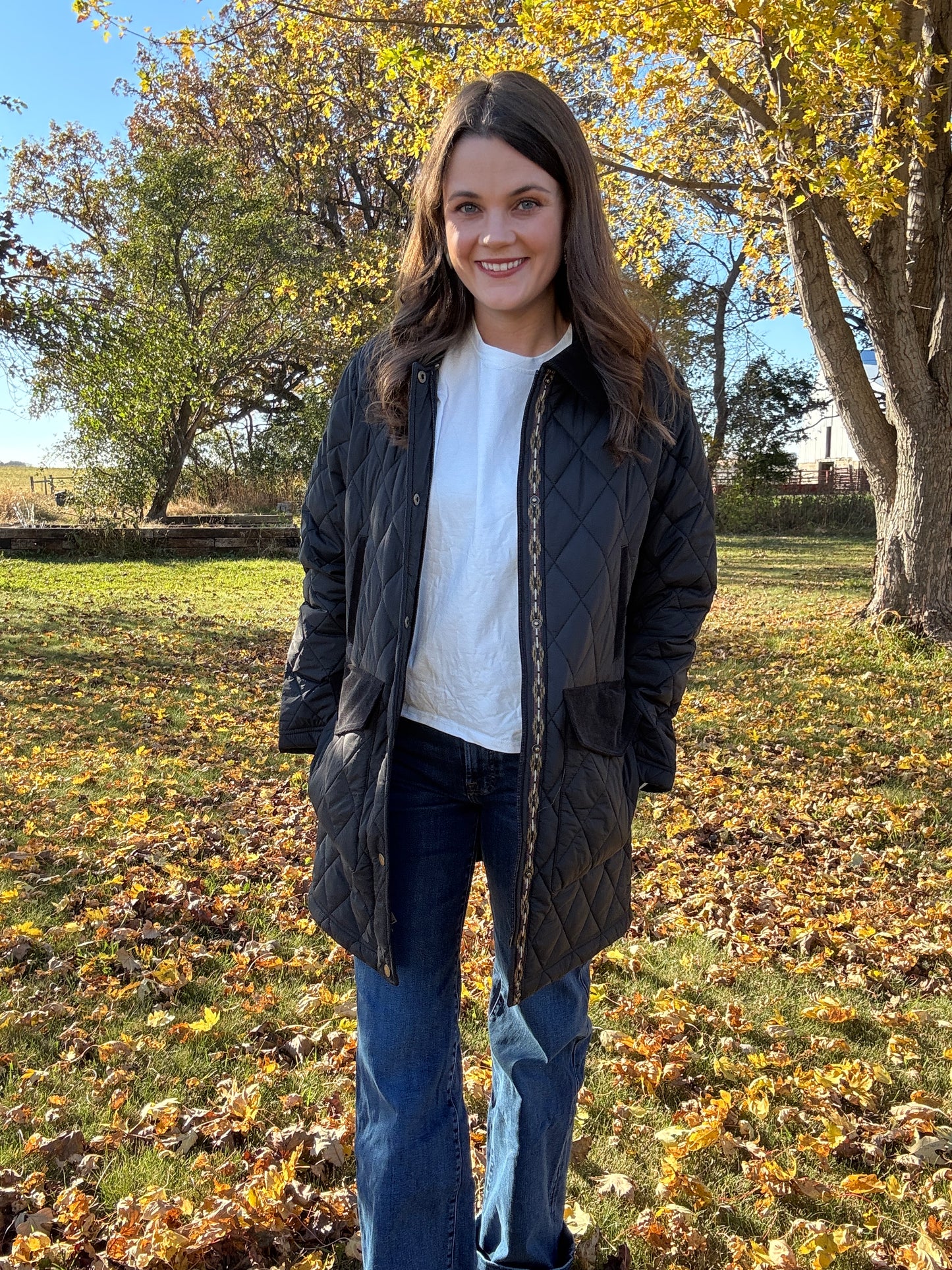 SUN RIVER QUILTED FIELD COAT IN BLACK