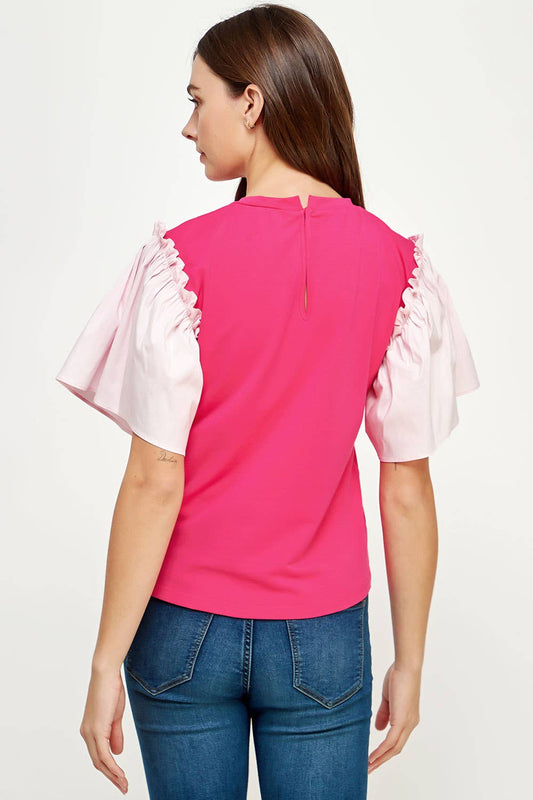 The Fireworks Poplin Ruffle Sleeve Knit Top