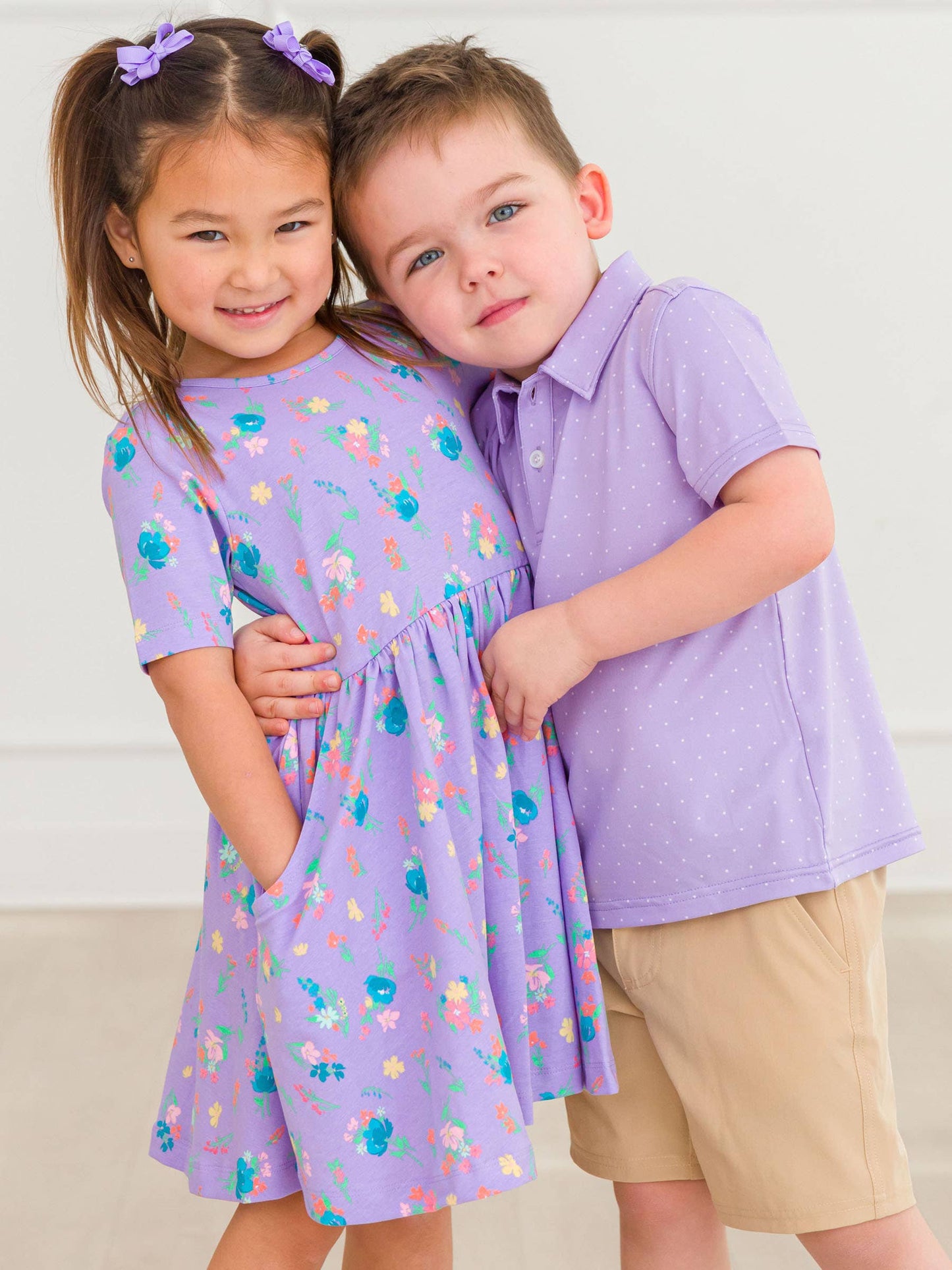 Boys Lavender Pin Dot Knit Short Sleeve Performance Polo