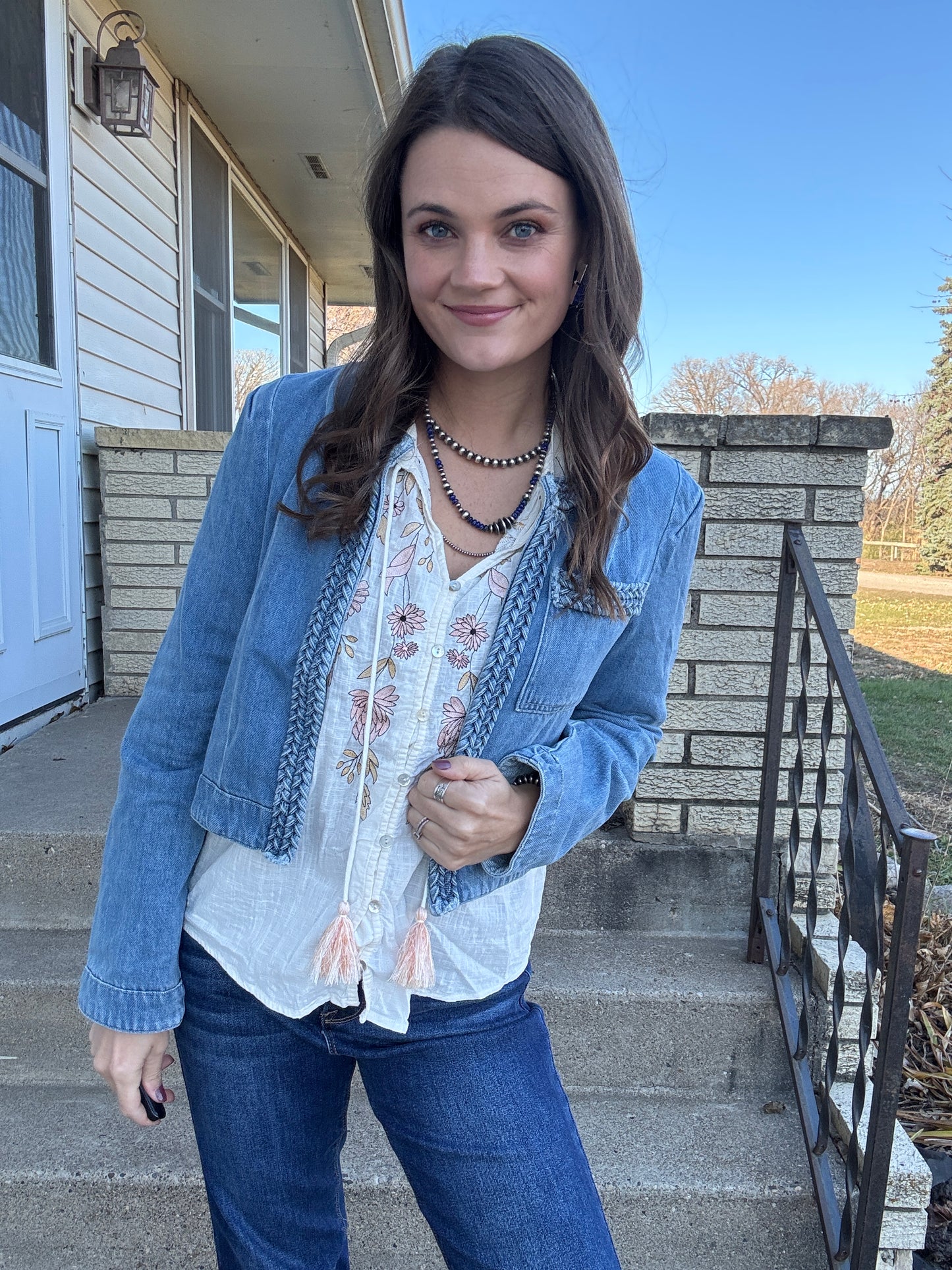 The Brandywine Braided Trim Denim Blazer