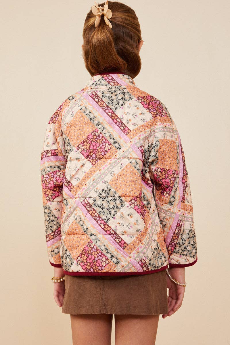 Girls Patch Print Quilted Light Padded Jacket