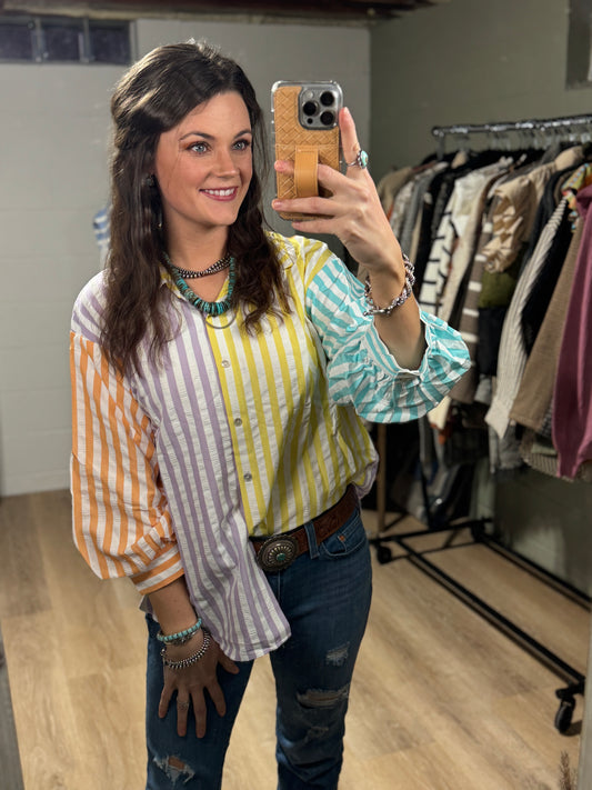 Extended Sizes - The Marigold Multi Stripe Blouse