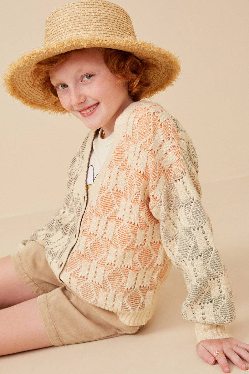 Girls Ombre Checkered Button Cardigan