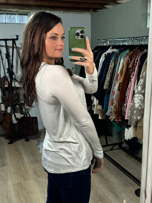 The Emmy White Paisley Embroidered Top (Medium)