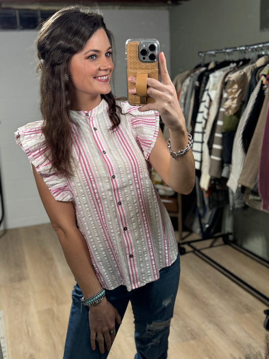 The Sandi 2.0 Striped Flutter Blouse