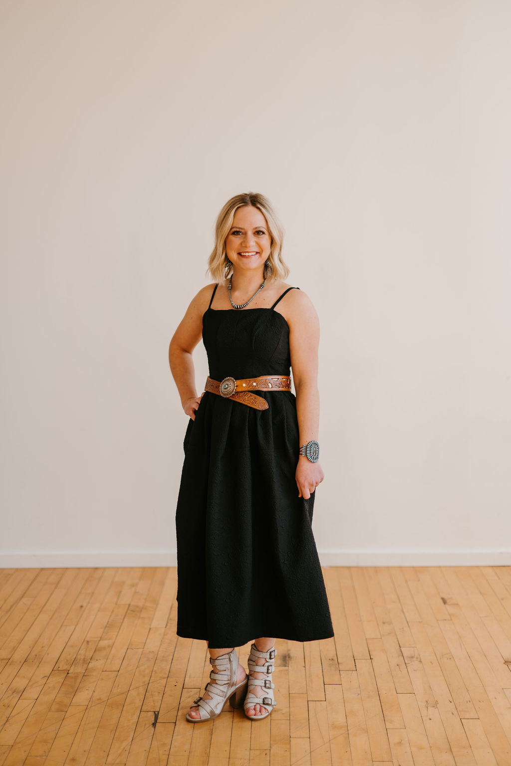 The Toni Crinkle Textured Sleeveless Midi Dress