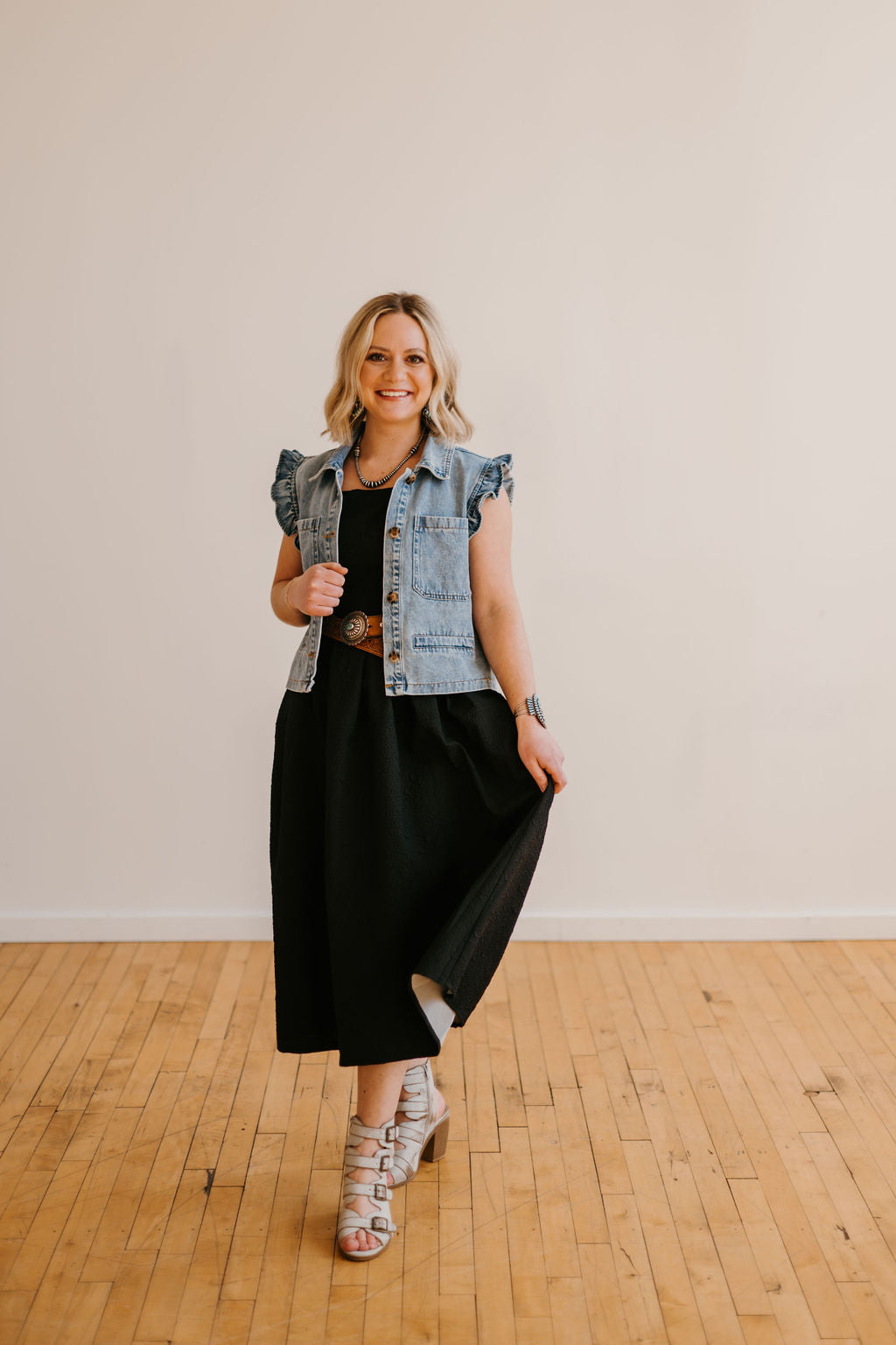 The Toni Crinkle Textured Sleeveless Midi Dress