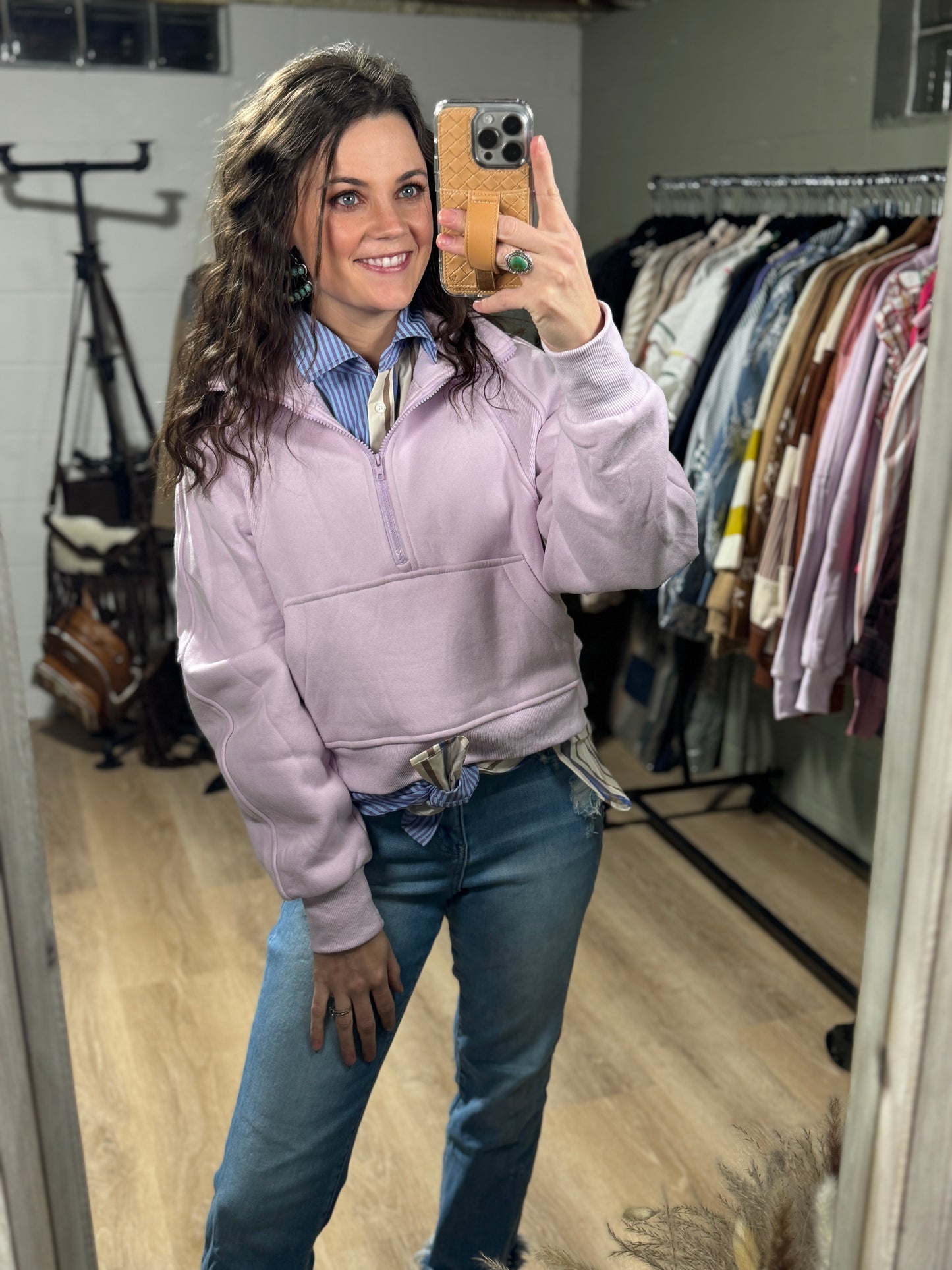 The Dove Funnel Neck Half Zip Sweater in Lavender