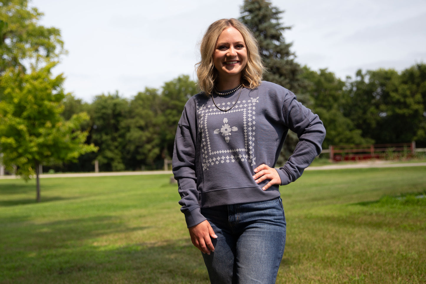 Pendleton Graphic Floral Pullover in Blue