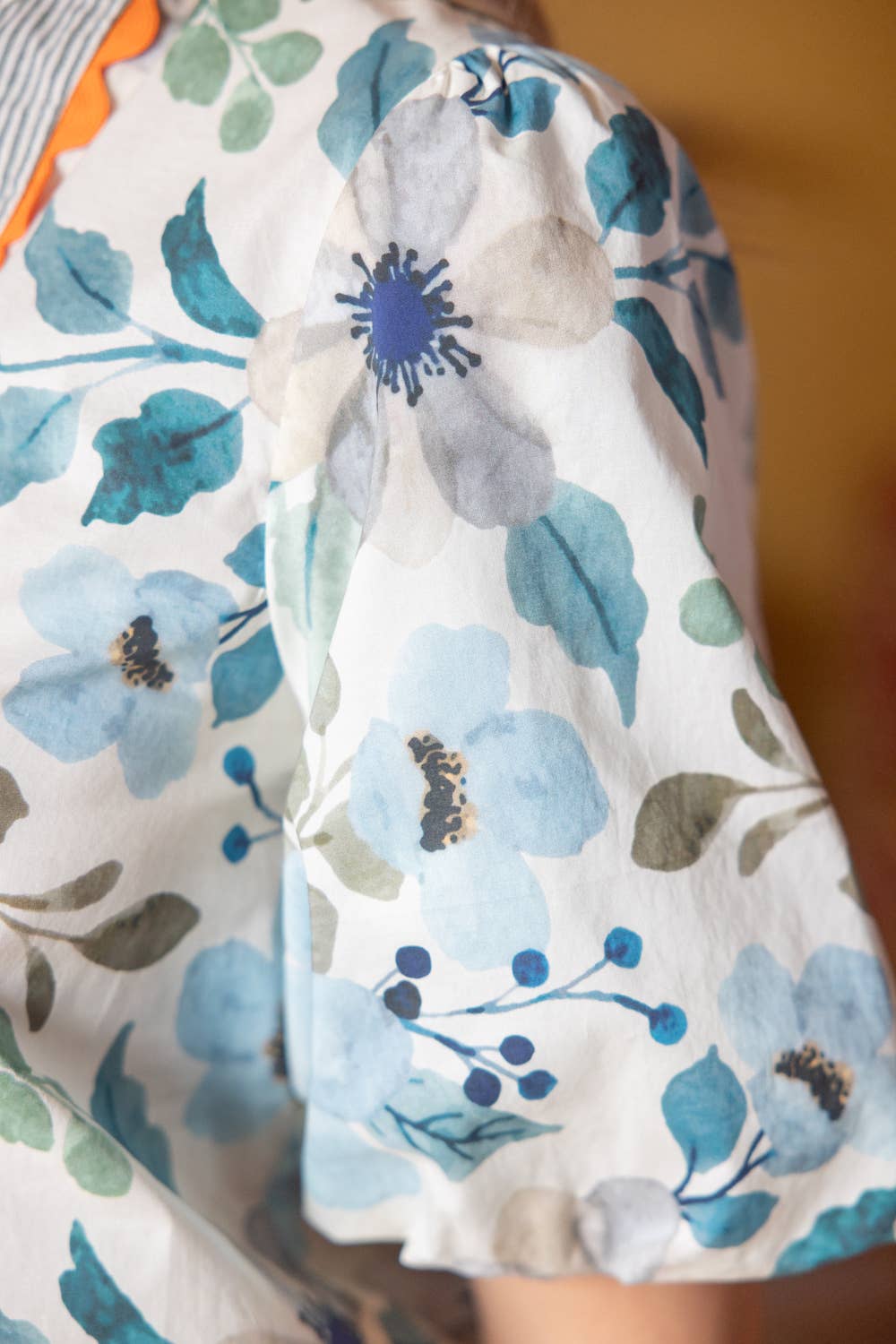 Stripe Away Wavy Trim Detailed Floral Top