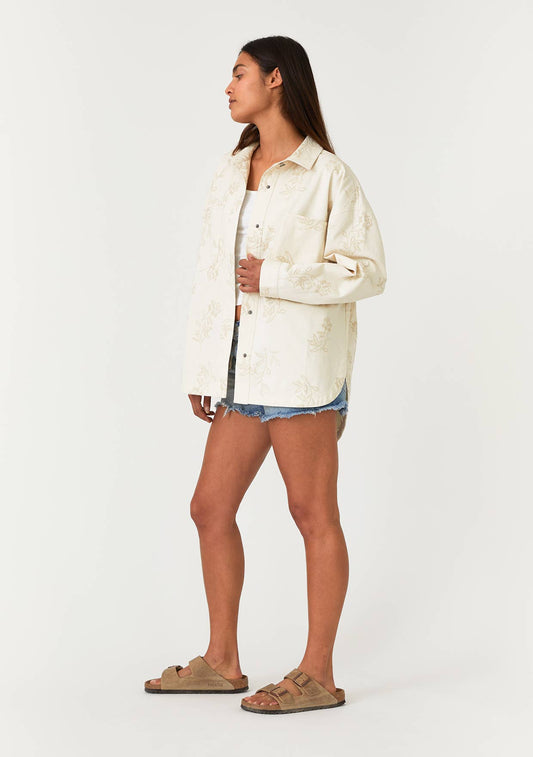 Floral Embroidered Button Front Shacket