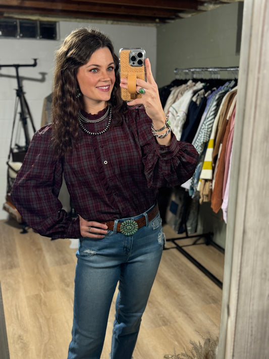 The Randi Plaid Contrast Blouse