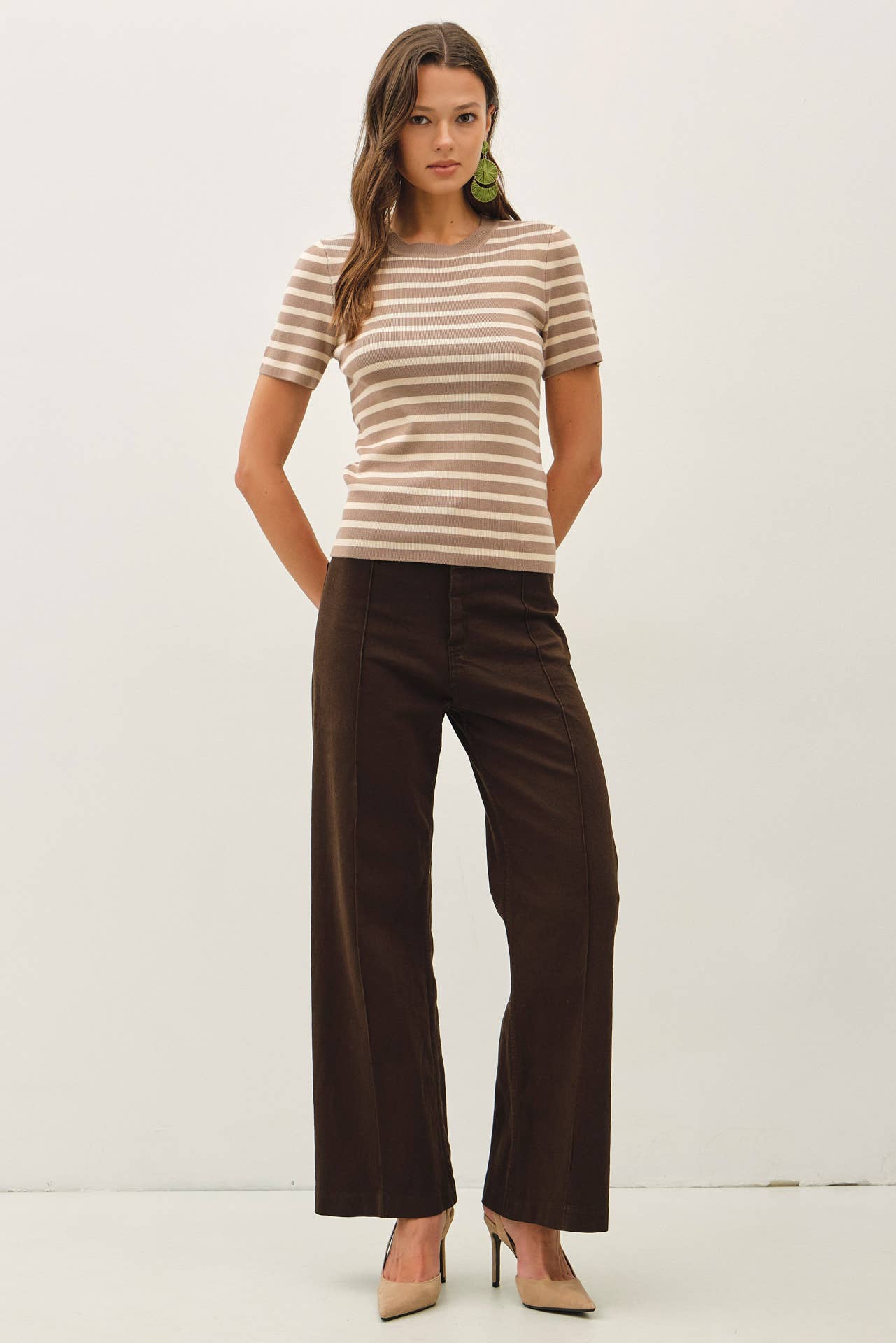 CLASSIC STRIPED CREWNECK SHORT SLEEVE SWEATER
