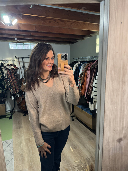 The Not So Simple V Neck Sweater in Taupe