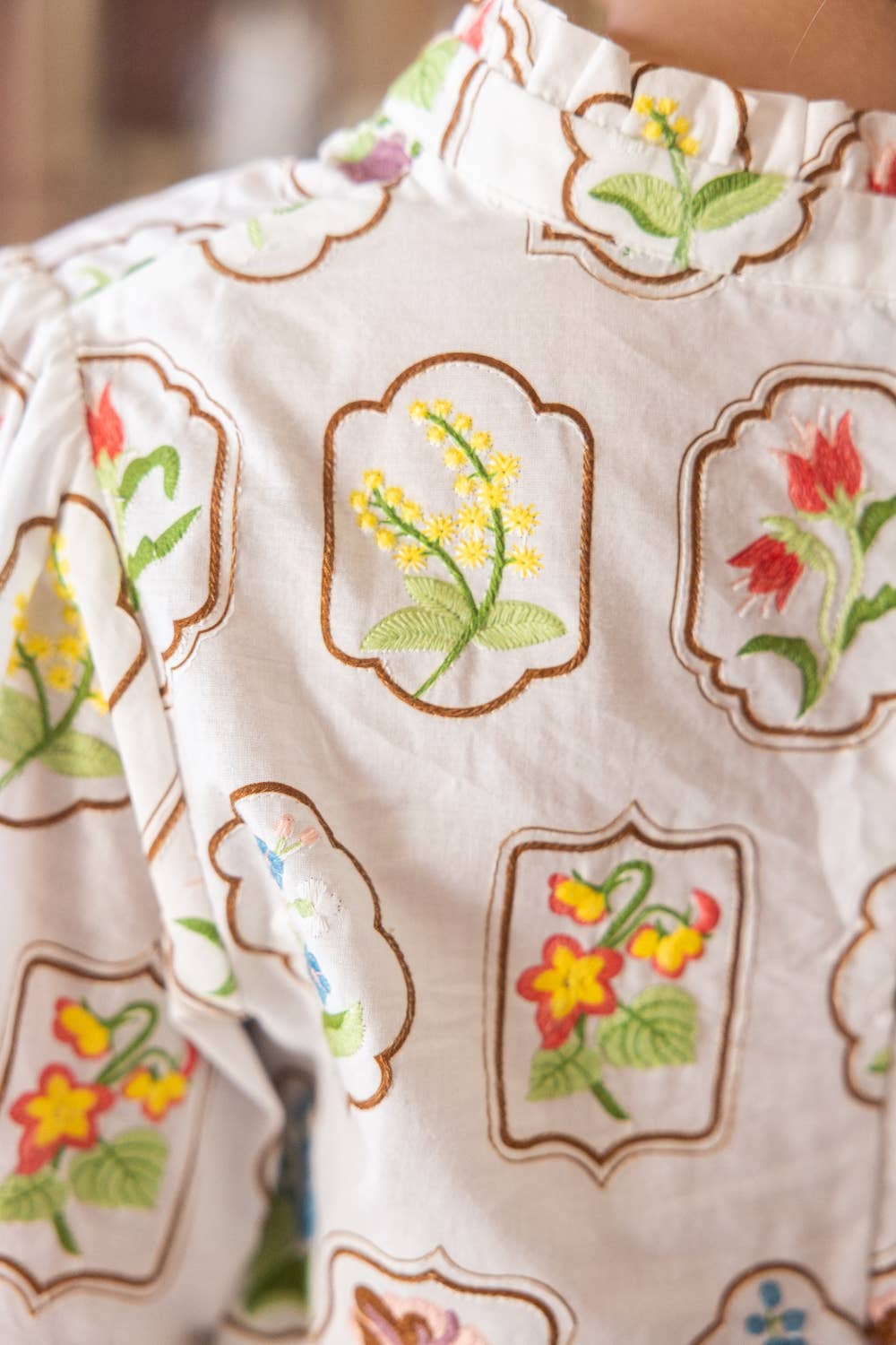 Framed Floral Embroidered V-Neck Top