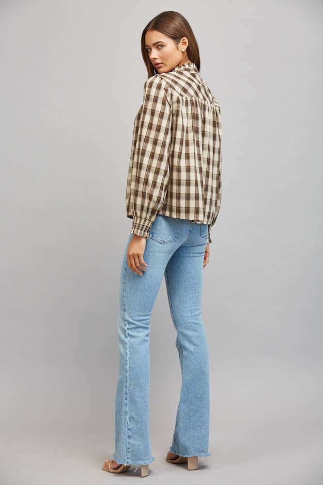 Cream and Cocoa Plaid Ruffle Blouse