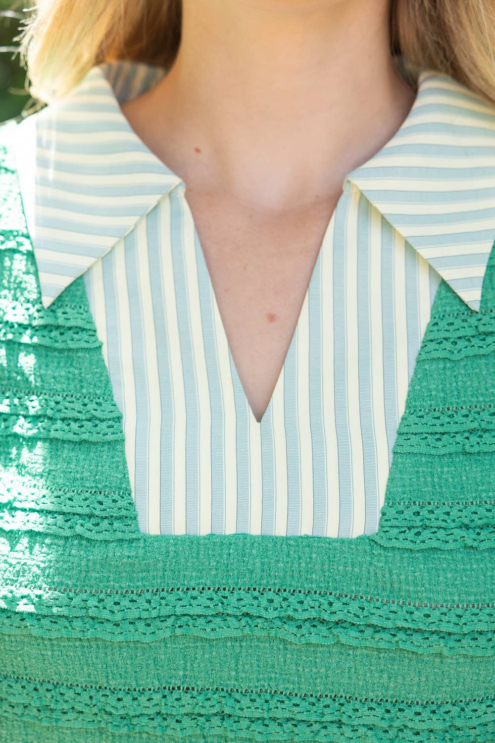Stunning Stripe Detailed Ruffle Sleeve Textured Knit Top (Large Only)