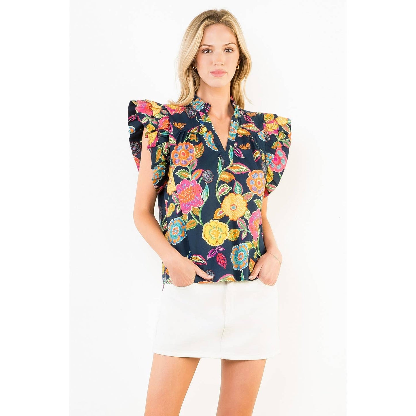 Ruffle Sleeves Floral Pattern Top (Small only)