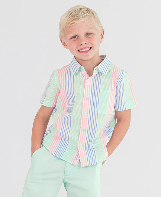 Boys Multi-color Seersucker Button Collar Short Sleeve Button Down Shirt