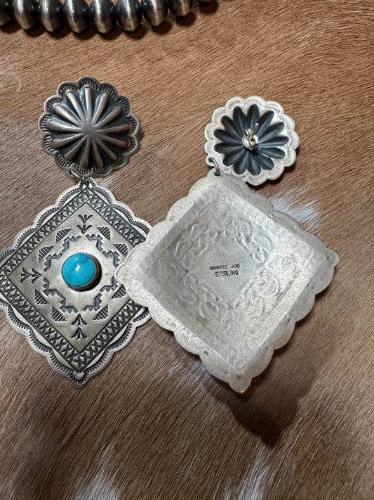 Stamped Concho and Turquoise Earrings