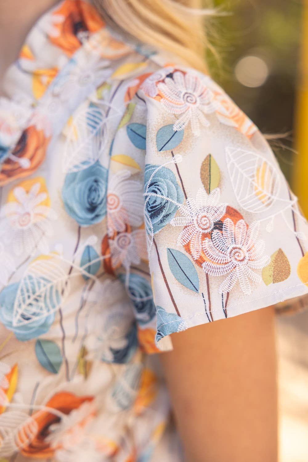 Pretty Peach Ruffle Button Down Floral Embroidered Print Top