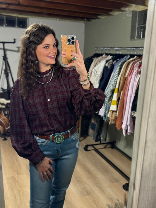 The Randi Plaid Contrast Blouse (Medium)