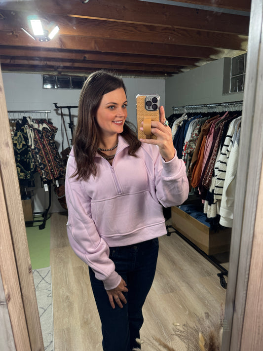 The Dove Funnel Neck Half Zip Sweater in Lavender