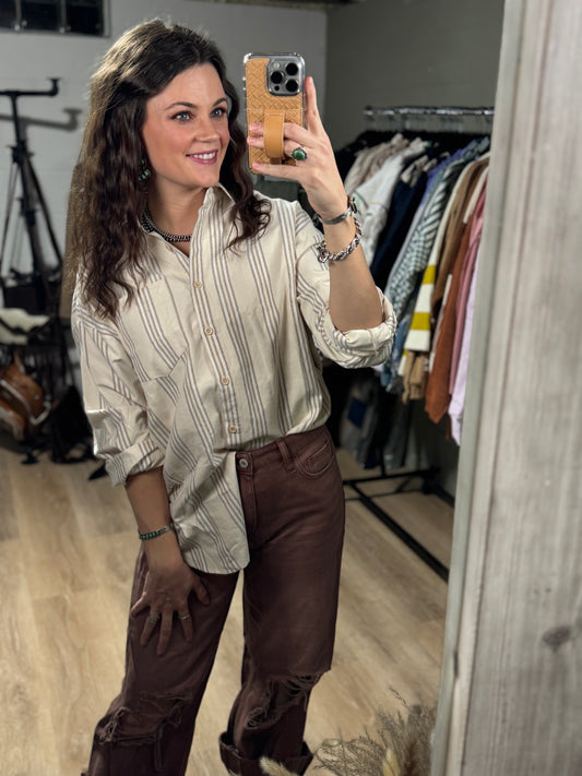 The Tempered Taupe Striped Button Down Shirt