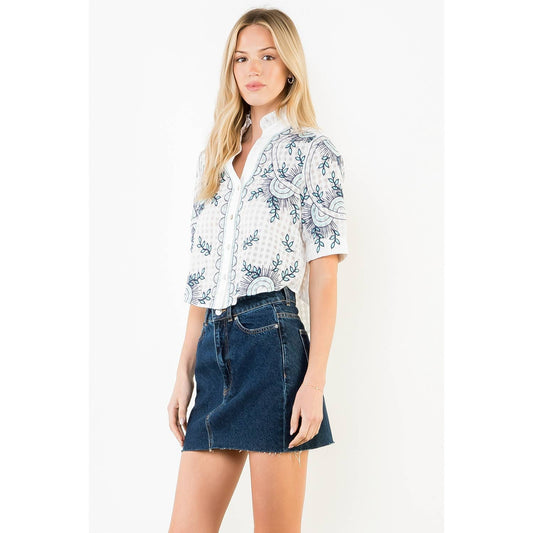 Short Sleeve Embroidery Detail Top