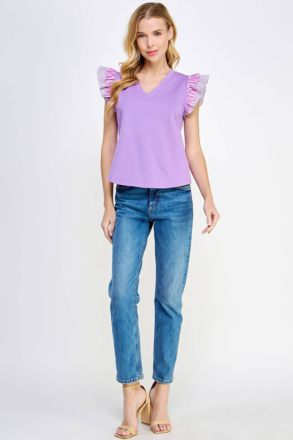 The Helix V-Neck Ruffled Sleeve Top