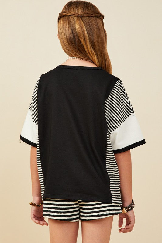 Girls Colorblock Stripe Insert Knit T Shirt
