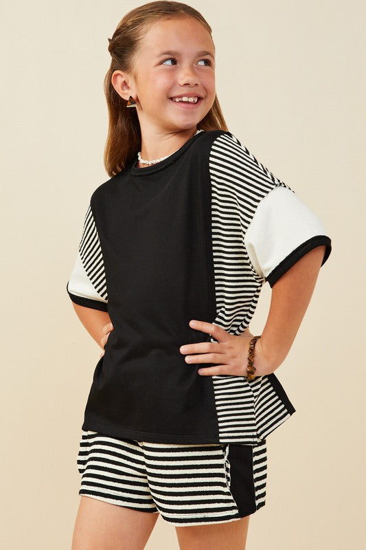 Girls Colorblock Stripe Insert Knit T Shirt
