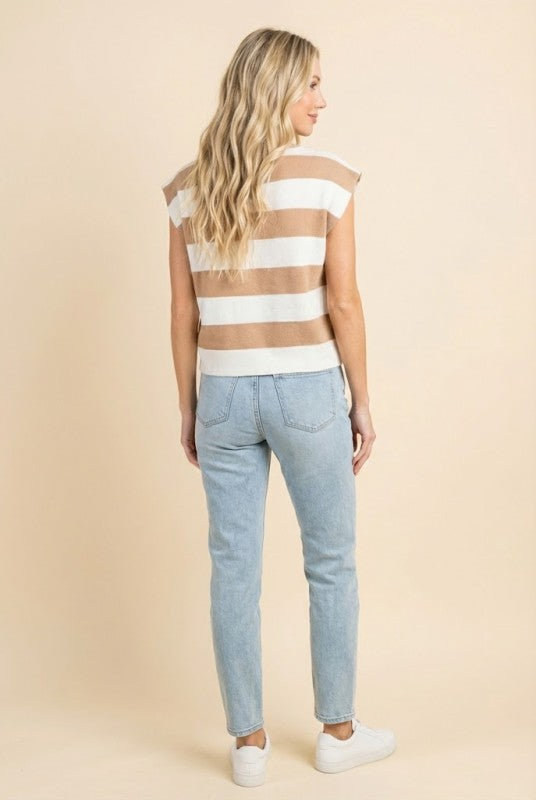 Women Striped Soft Sweater Knit Boxy Tank