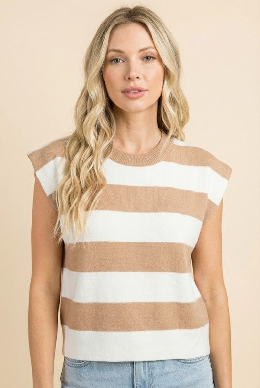 Women Striped Soft Sweater Knit Boxy Tank