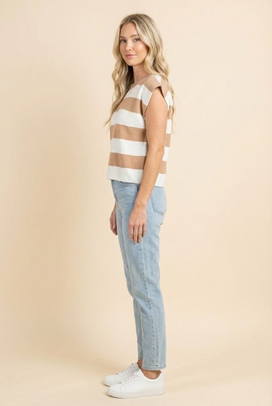 Women Striped Soft Sweater Knit Boxy Tank