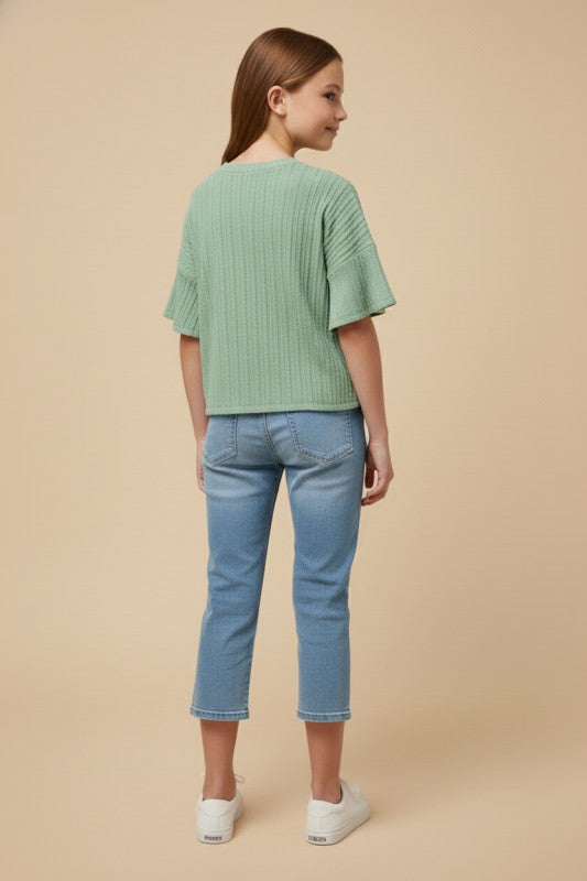 Girls Lightweight Cable Knit T Shirt