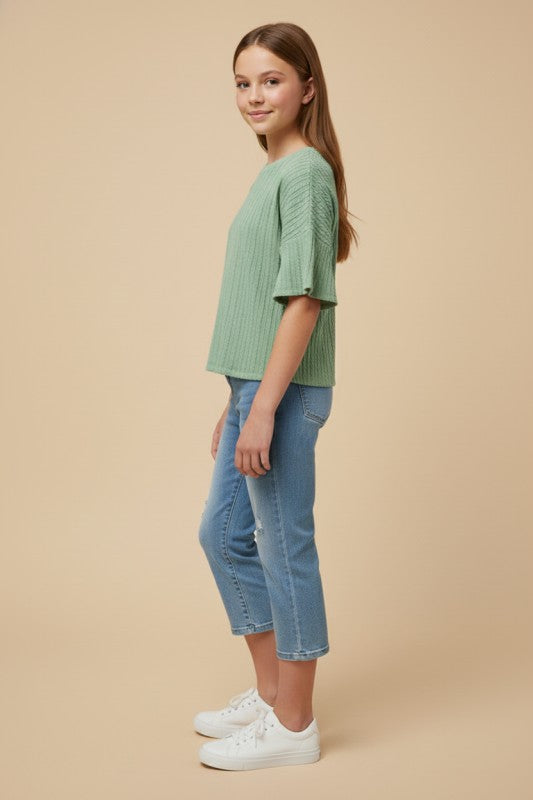 Girls Lightweight Cable Knit T Shirt