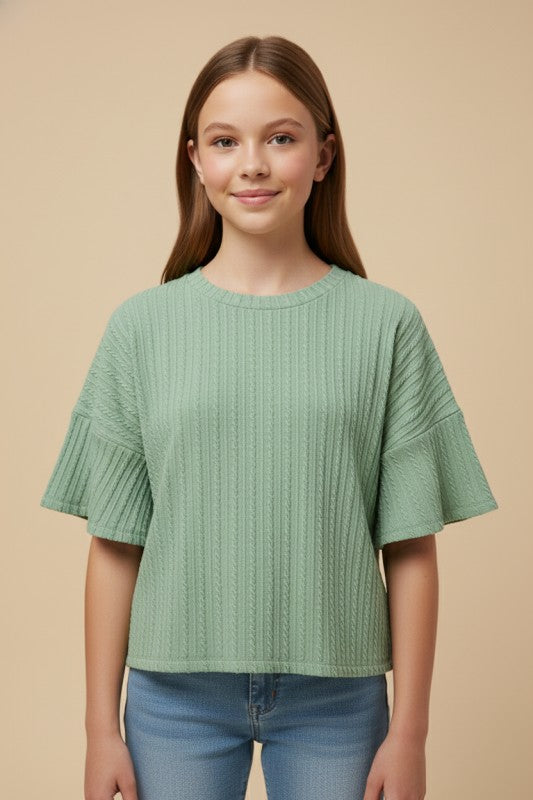 Girls Lightweight Cable Knit T Shirt