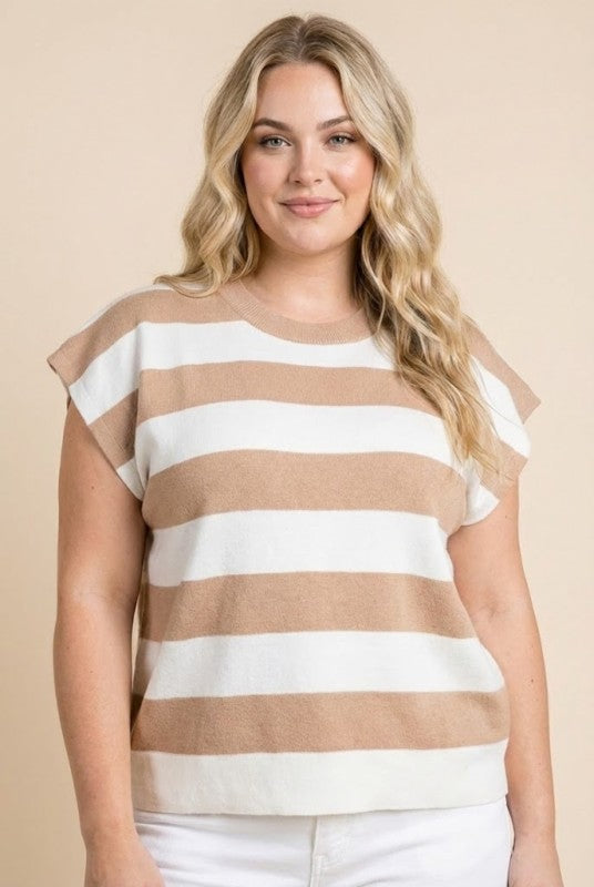 Women Striped Soft Sweater Knit Boxy Tank