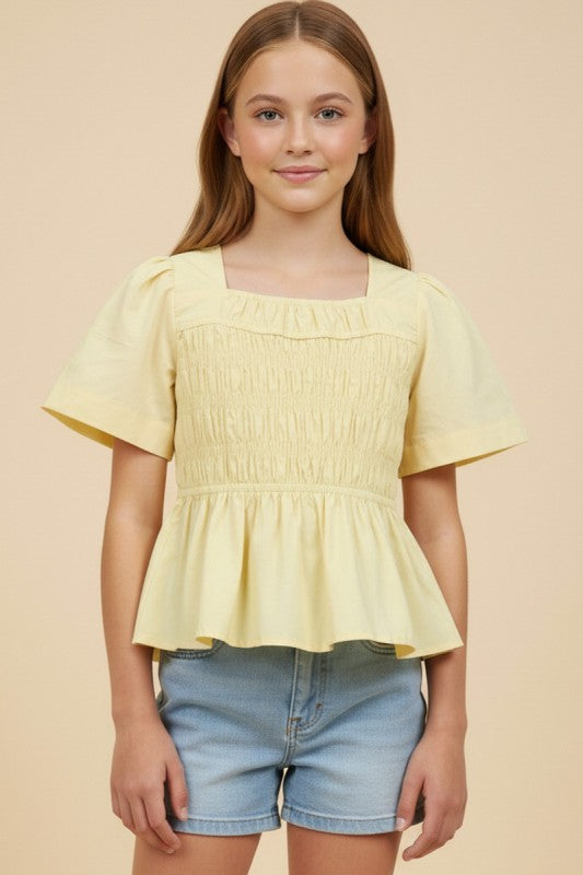 Girls Exaggerated Smocked Poplin Puff Hem Skirt