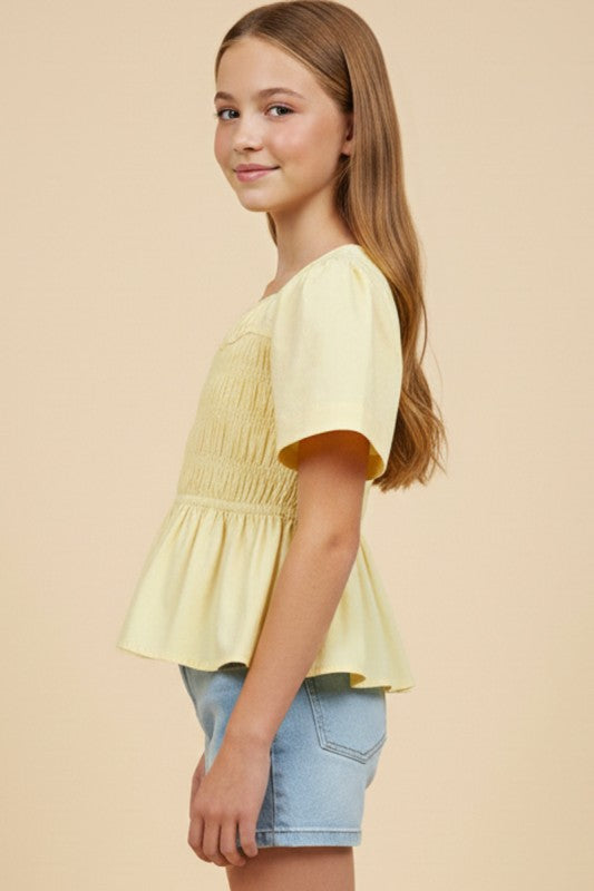 Girls Exaggerated Smocked Poplin Puff Hem Skirt