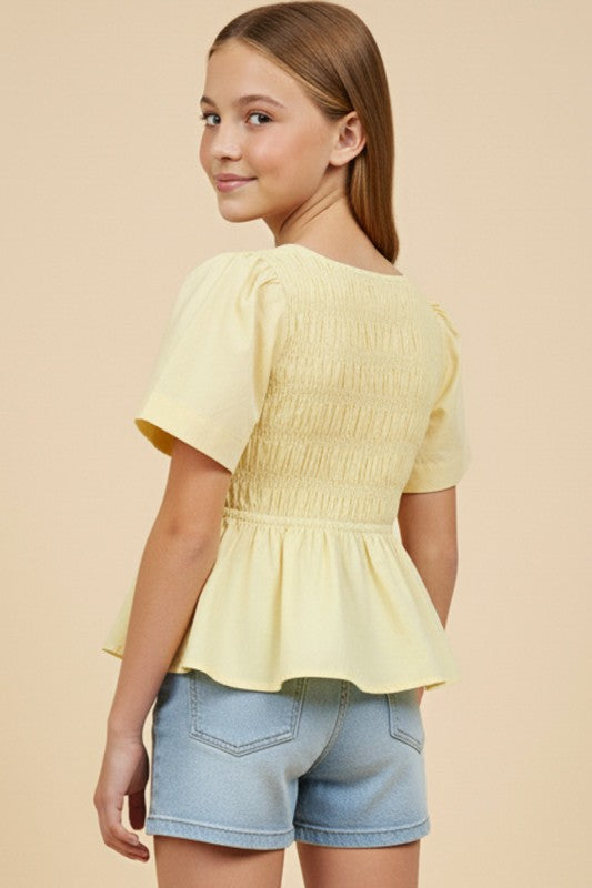 Girls Exaggerated Smocked Poplin Puff Hem Skirt