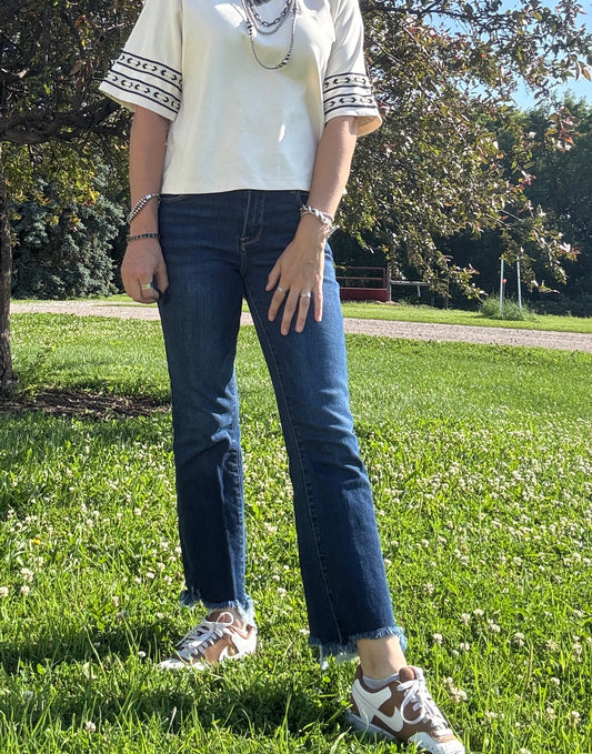 Risen Fringe Crop Denim