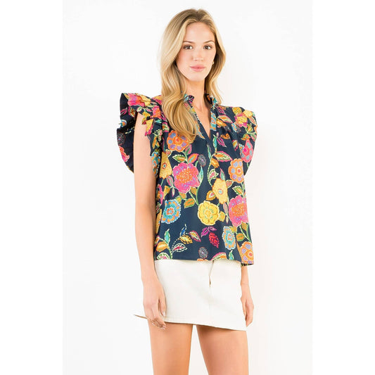 Ruffle Sleeves Floral Pattern Top (Small only)