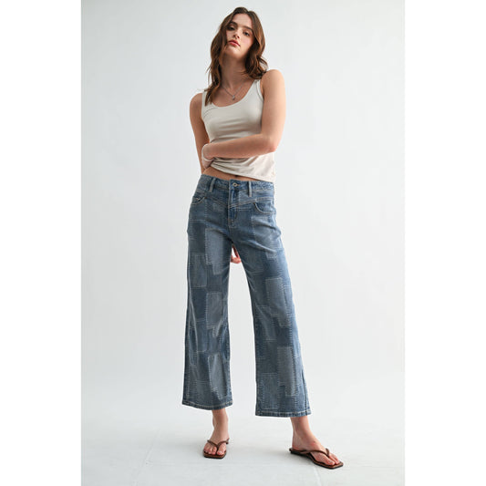 Patchwork HIGH-RISE WIDE LEG ANKLE
