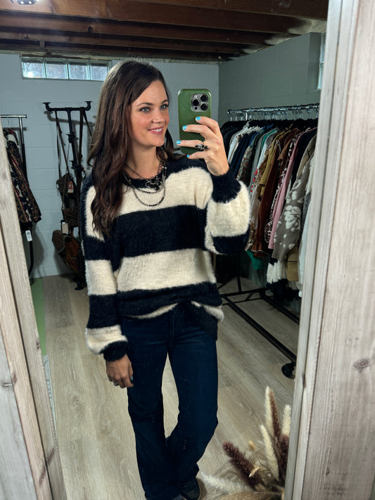 The Fun and Fuzzy Striped Pullover Sweater